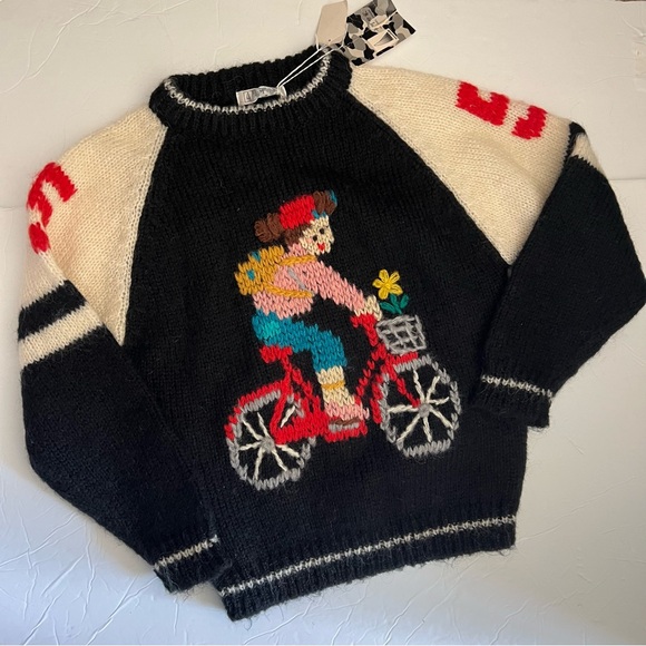 NOS Kids Wool Black Sweater with Bicycle Design